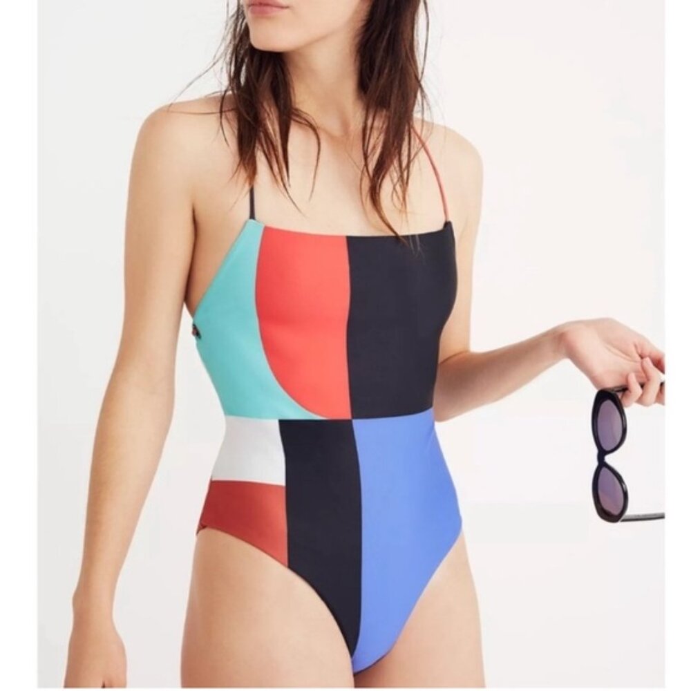 NWT: Mara Hoffman Colorblock One Piece Swimsuit - Red, Blue, Black, White, Green